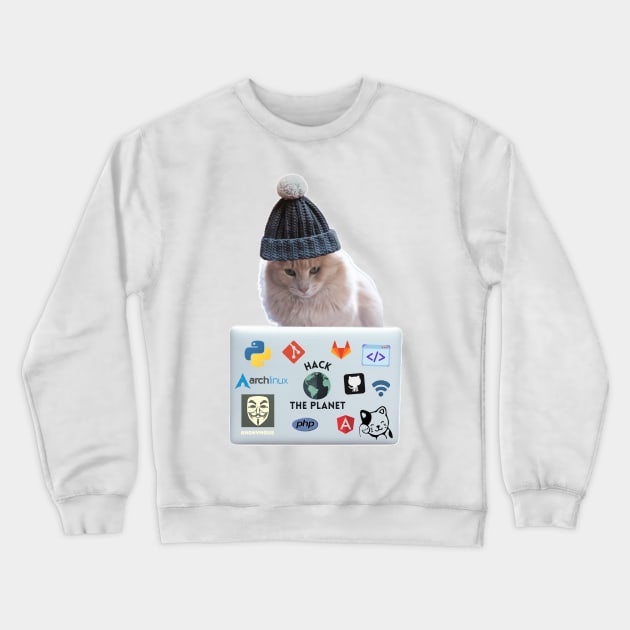 Hacker Cat Crewneck Sweatshirt by leo-jess